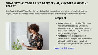 DeepSeek vs ChatGPT vs Gemini Which AI Best Fits Your Needs. | PPTX