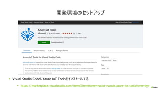 39
Visual Studio CodeにAzure IoT Toolsをインストールする
https://marketplace.visualstudio.com/items?itemName=vsciot-vscode.azure-iot...