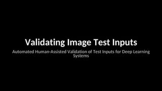 Validating Image Test Inputs
Automated Human-Assisted Validation of Test Inputs for Deep Learning
Systems
 