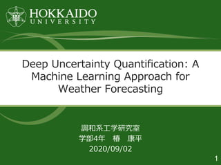 1
調和系工学研究室
学部4年 椿 康平
2020/09/02
Deep Uncertainty Quantification: A
Machine Learning Approach for
Weather Forecasting
 