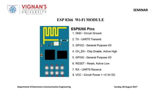 Sunday, 06 August 2017Department of Electronics Communication Engineering
SEMINAR
ESP 8266 Wi-Fi MODULE
 