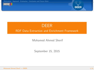 Motivation Approach Evaluation Conclusion and Future Work
DEER
RDF Data Extraction and Enrichment Framework
Mohamed Ahmed Sherif
September 15, 2015
Mohamed Ahmed Sherif — DEER 1/31
 