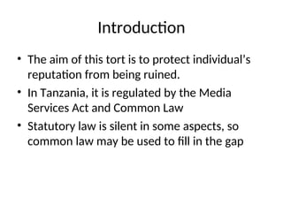 Slides On Defamation In Law Of Torts Ppt