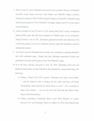 Swanenburg Second Defamation Suit against CNU Lacrosse Coach