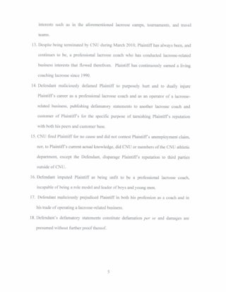 Swanenburg Second Defamation Suit against CNU Lacrosse Coach