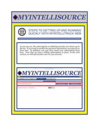 STEPS TO GETTING UP AND RUNNING
QUICKLY WITH MYINTELLITRACK WEB
As you can see, the subscription we added previously now s...