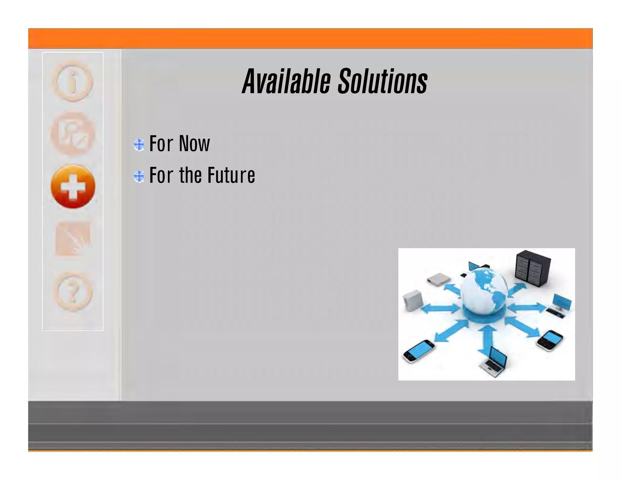 Available Solutions
For Now
For the Future
 