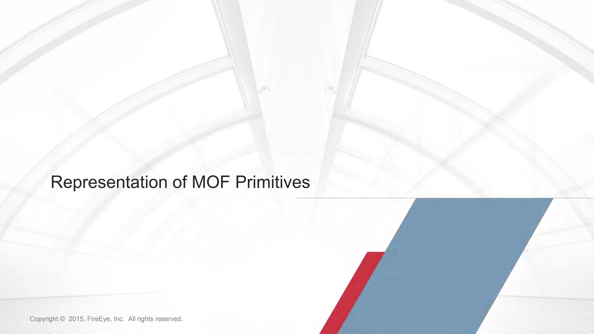 80Copyright © 2015, FireEye, Inc. All rights reserved.Copyright © 2015, FireEye, Inc. All rights reserved.
Representation of MOF Primitives
 