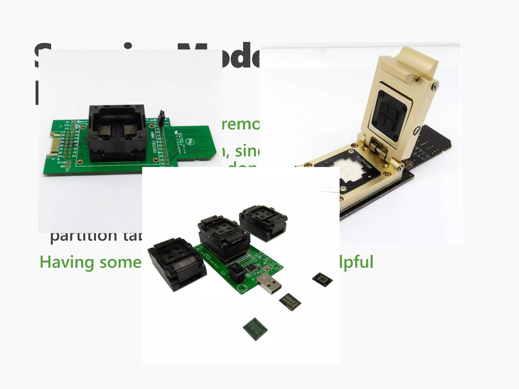 Surprise Mode: Direct
Extraction
Could be as simple as “remove SD card, image it”
eMMC is harder though, since you need to get to the
data lines, but it can be done!
You will need to understand how the disk is laid out
Binwalk can help later, as can “standard” DOS
partition tables.
Having some in-vivo information is helpful
 