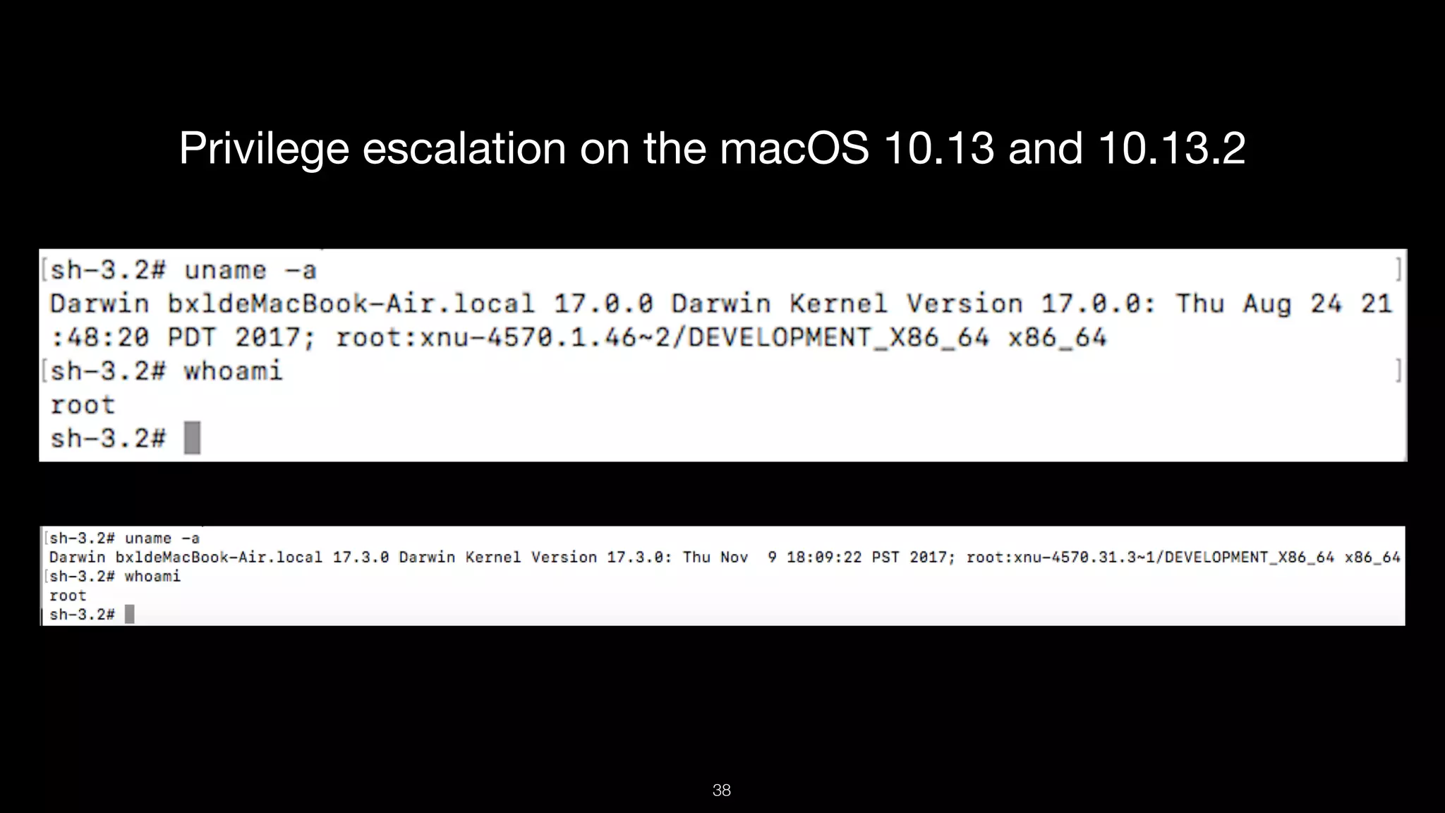 Privilege escalation on the macOS 10.13 and 10.13.2

38
 