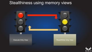 Stealthiness using memory views
Execute Only View Read/Write Only View
 