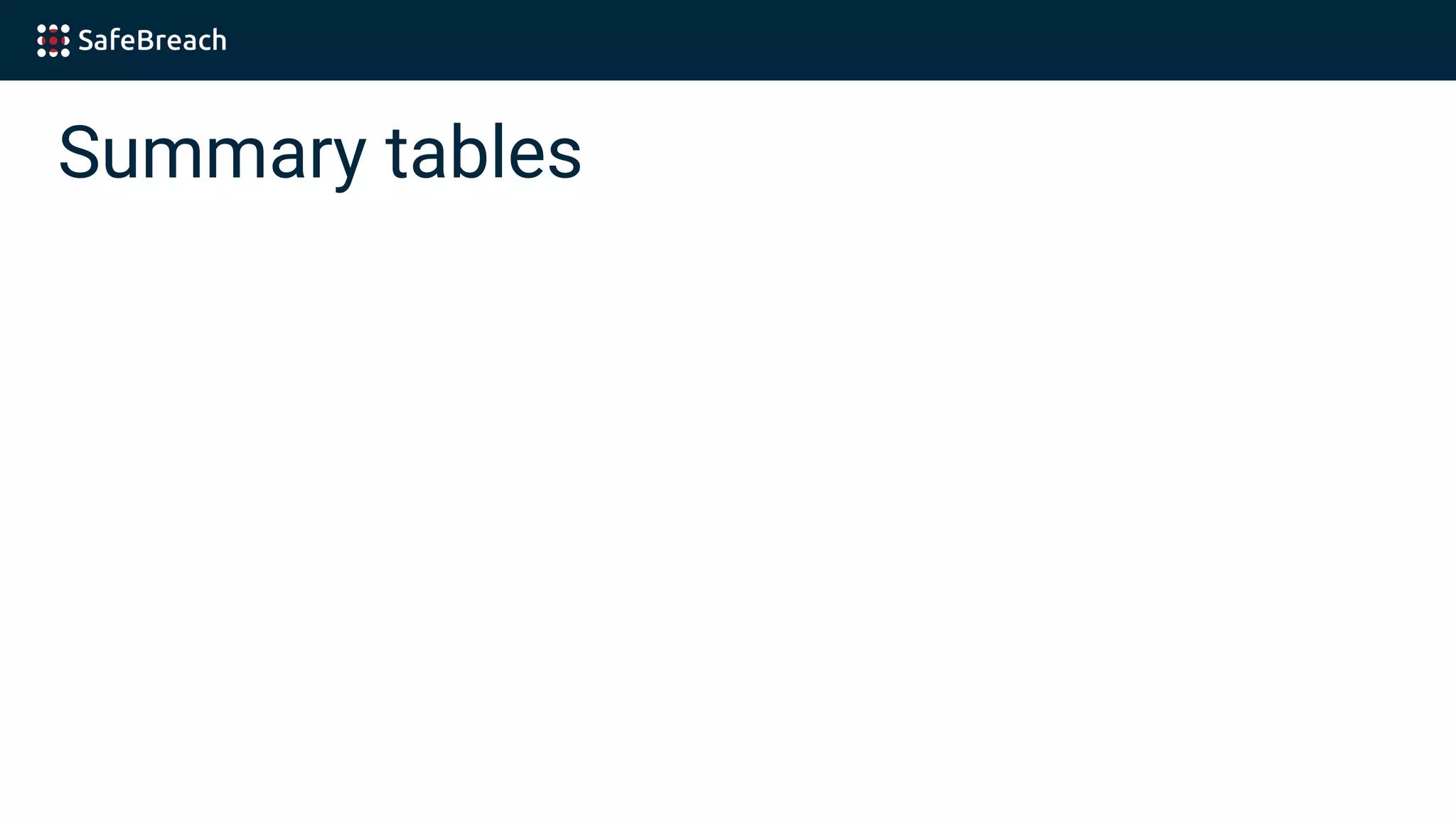 Summary tables
 