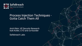 Process Injection Techniques -
Gotta Catch Them All
Amit Klein, VP Security Research
Itzik Kotler, CTO and co-founder
Safebreach Labs
 