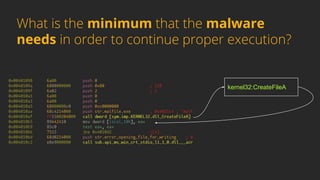 kernel32:CreateFileA
What is the minimum that the malware
needs in order to continue proper execution?
 