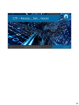 58
CTF – Ready... Set... Hack!
August 8, 2019Copyright © 2019 Ben Hughes and Polito, Inc.
58
 