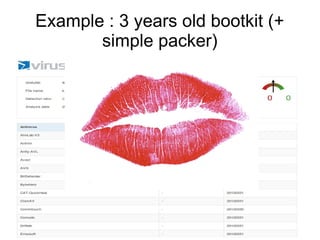 Example : 3 years old bootkit (+
       simple packer)
 