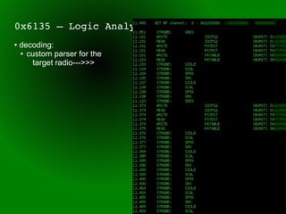 0x6135 – Logic Analyzer
●   decoding:
    ● custom parser for the

       target radio--->>>
 