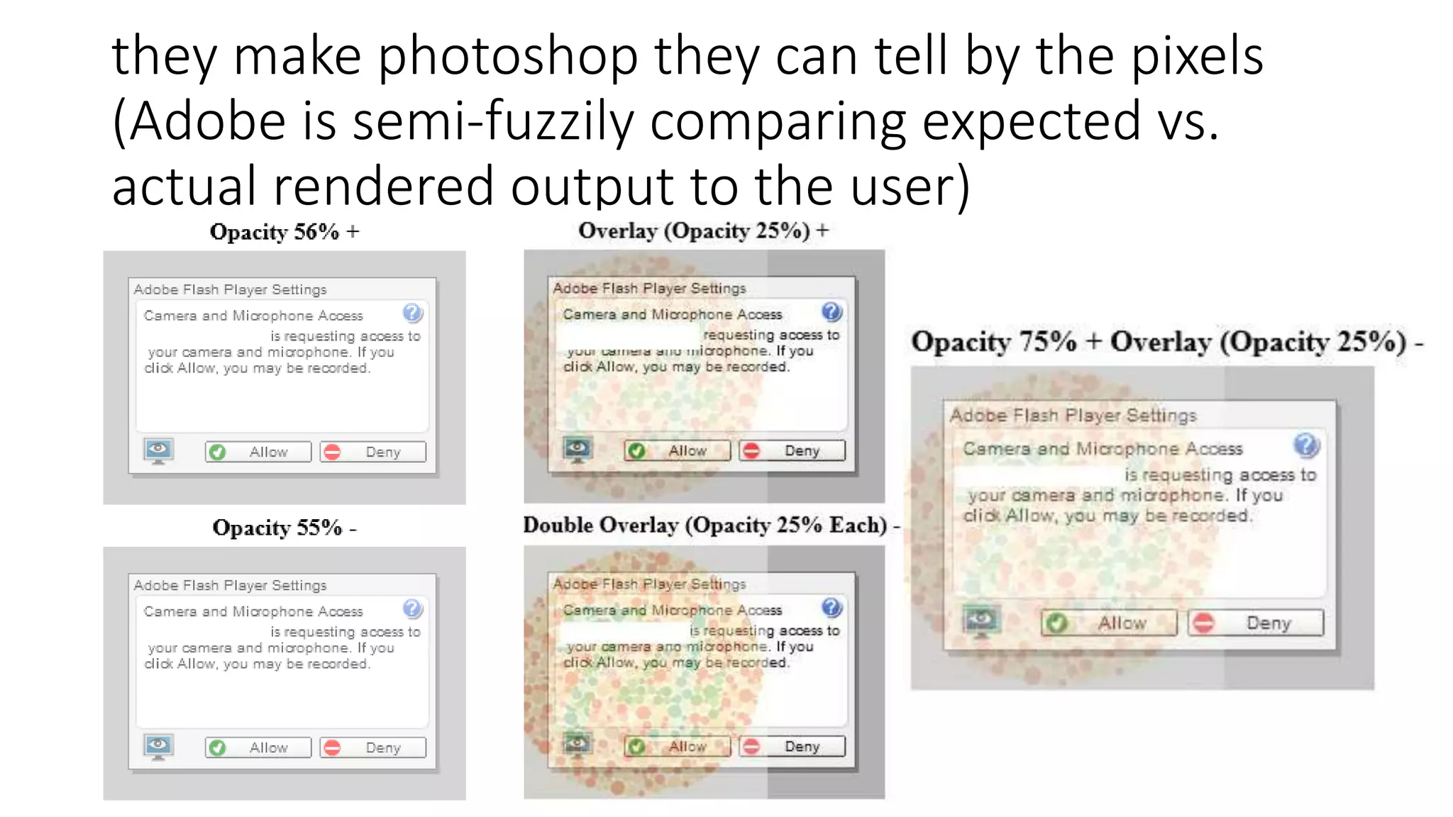 they make photoshop they can tell by the pixels
(Adobe is semi-fuzzily comparing expected vs.
actual rendered output to the user)
 
