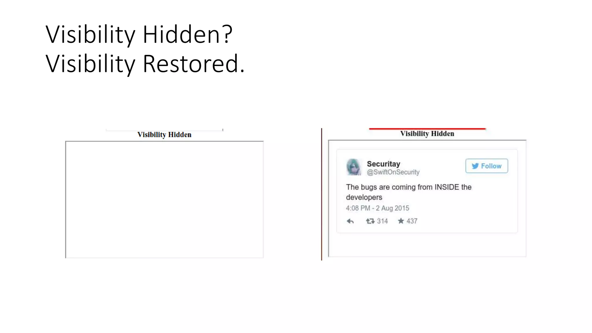 Visibility Hidden?
Visibility Restored.
 