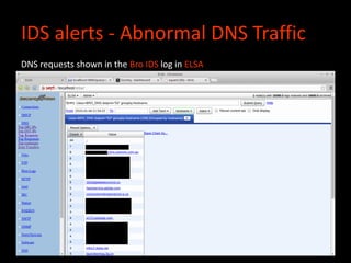 IDS alerts - Abnormal DNS Traffic
DNS requests shown in the Bro IDS log in ELSA
 