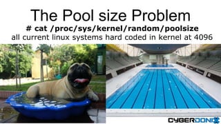 The Pool size Problem
# cat /proc/sys/kernel/random/poolsize
all current linux systems hard coded in kernel at 4096
 