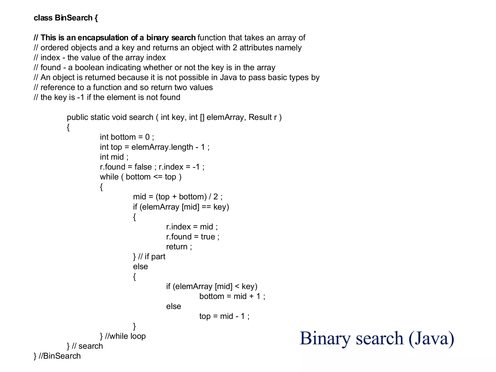 Binary search (Java) 