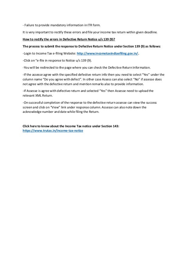 Defective return notice