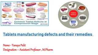 Name - Tanaya Palit
Designation– Assistant Professor , M.Pharm
Tablets manufacturing defects and their remedies
 