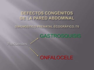 GASTROSQUISIS Frecuentes ONFALOCELE Defectos congénitos de la pared abdominalDIAGNOSTICO PRENATAL ECOGRÁFICO./70 