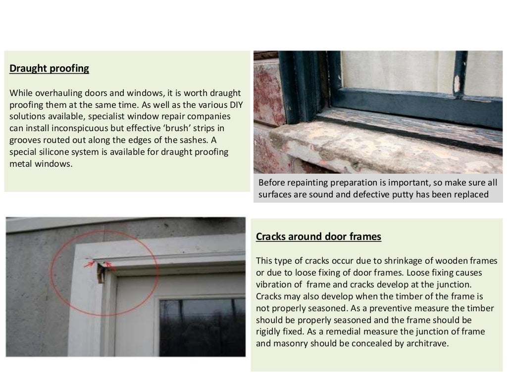 Defects in doors and windows