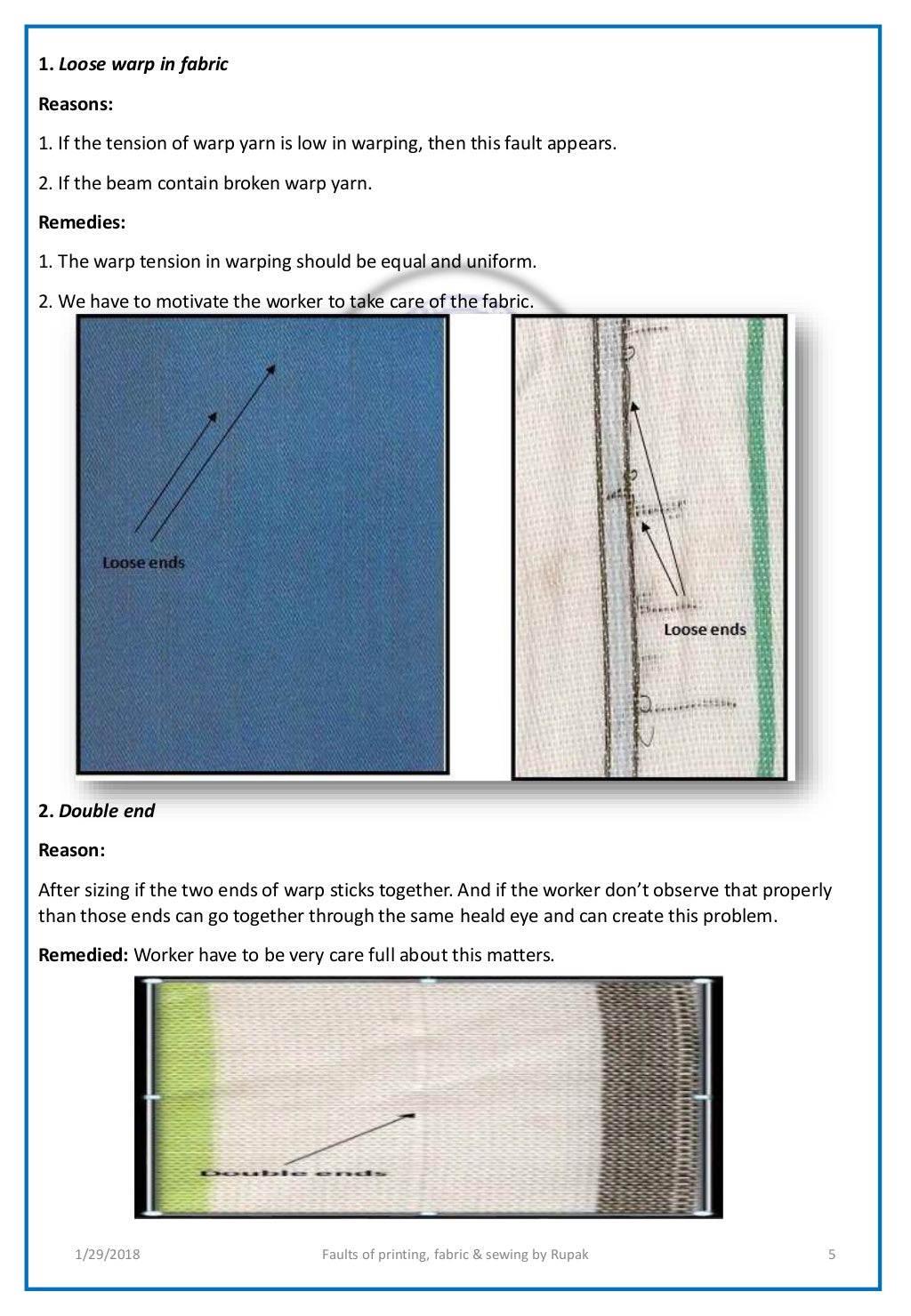 Defects of garment(print, fabric & sewing)