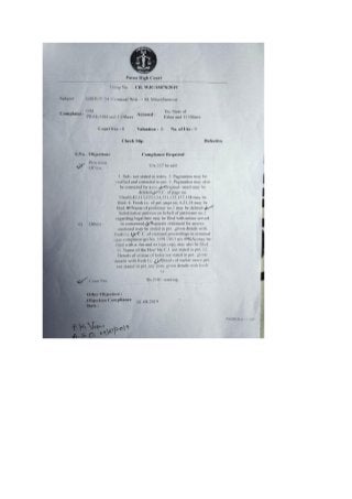 Defects  removal letter dated 09-07-2019 to Registrar General Patna High Court