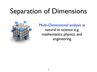 Separation of Dimensions
         Multi-Dimensional analysis is
            natural in science e.g.
          mathematics, physics, and
                 engineering




              5
 