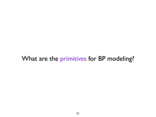 What are the primitives for BP modeling?




                   21
 