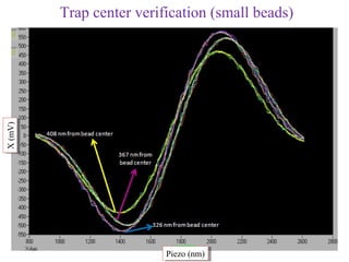 X (mV)
X (mV)   Trap center verification (small beads)




                          Piezo (nm)
                           Piezo (nm)
 