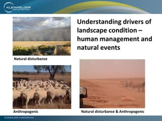 KLEINFELDER CONFIDENTIAL
Natural disturbance
Anthropogenic Natural disturbance & Anthropogenic
Understanding drivers of
landscape condition –
human management and
natural events
 