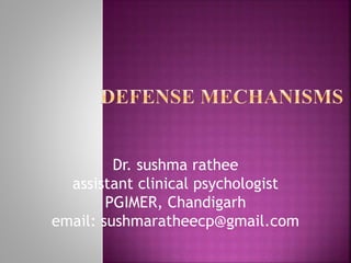Dr. sushma rathee
assistant clinical psychologist
PGIMER, Chandigarh
email: sushmaratheecp@gmail.com
 