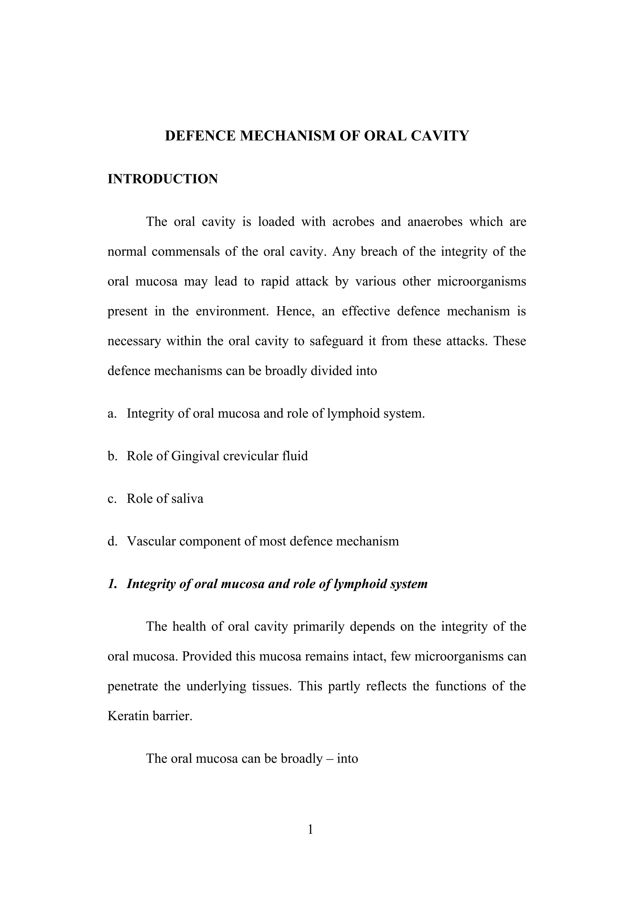 Defence mechanism of oral cavity PDF