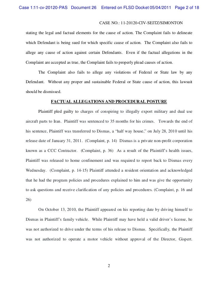defendants dismas charities inc ana gispert derek thomas and adams l wisconsin motion to dismiss form