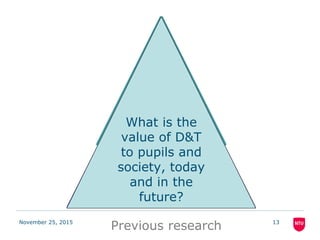 November 25, 2015 13
What is the
value of D&T
to pupils and
society, today
and in the
future?
Previous research
 