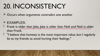 Inconstancy Examples DEFENDS A STAND ON AN ISSUE BY PRESENTING.pptx