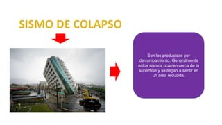 Son los producidos por
derrumbamiento. Generalmente
estos sismos ocurren cerca de la
superficie y se llegan a sentir en
un área reducida.
 