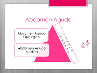 Abdomen Agudo
Abdomen Agudo
Quirúrgico
Abdomen Agudo
Medico
 