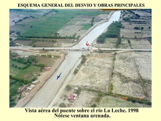 ESQUEMA GENERAL DEL DESVIO Y OBRAS PRINCIPALESESQUEMA GENERAL DEL DESVIO Y OBRAS PRINCIPALES
Vista aérea del puente sobre el río La Leche. 1998
Nótese ventana arenada.
 