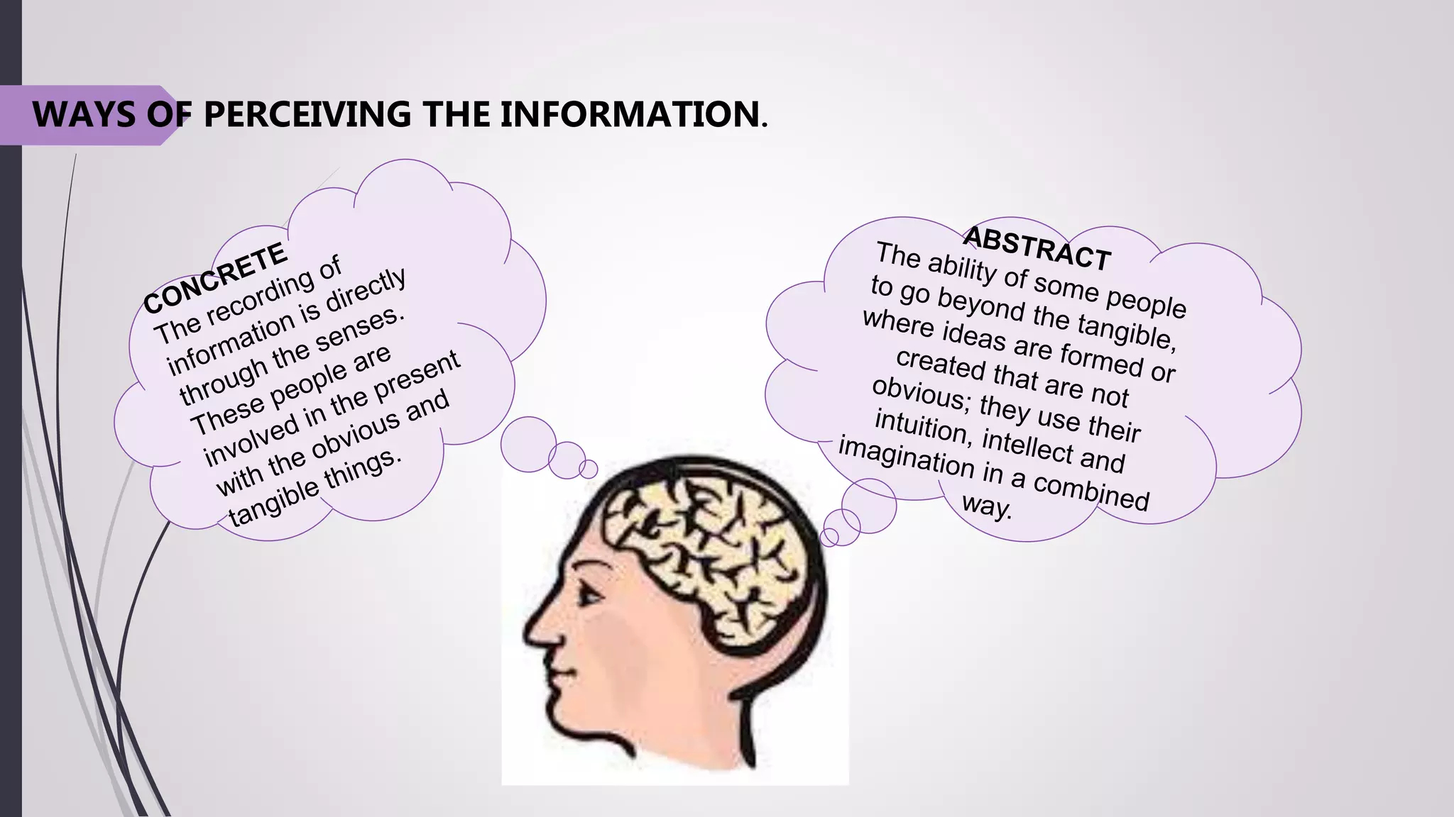 WAYS OF PERCEIVING THE INFORMATION.
 