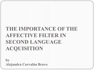 THE IMPORTANCE OF THE
AFFECTIVE FILTER IN
SECOND LANGUAGE
ACQUISITION

by
Alejandra Corvalán Bravo
 