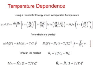 Temperature Dependence
Using a Helmholtz Energy which incorporates Temperature
from which are yielded
through the relation
 