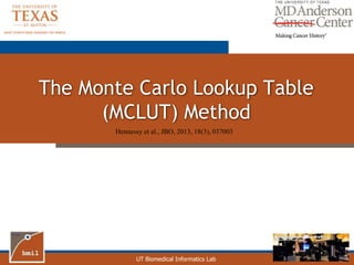 UT Biomedical Informatics Lab
The Monte Carlo Lookup Table
(MCLUT) Method
Hennessy et al., JBO, 2013, 18(3), 037003
 