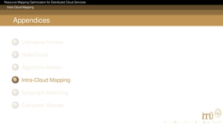Resource Mapping Optimization for Distributed Cloud Services
Intra-Cloud Mapping
Appendices
5 Literature Review
6 RalloCloud
7 Algorithm Details
8 Intra-Cloud Mapping
9 Subgraph Matching
10 Complete Results
 