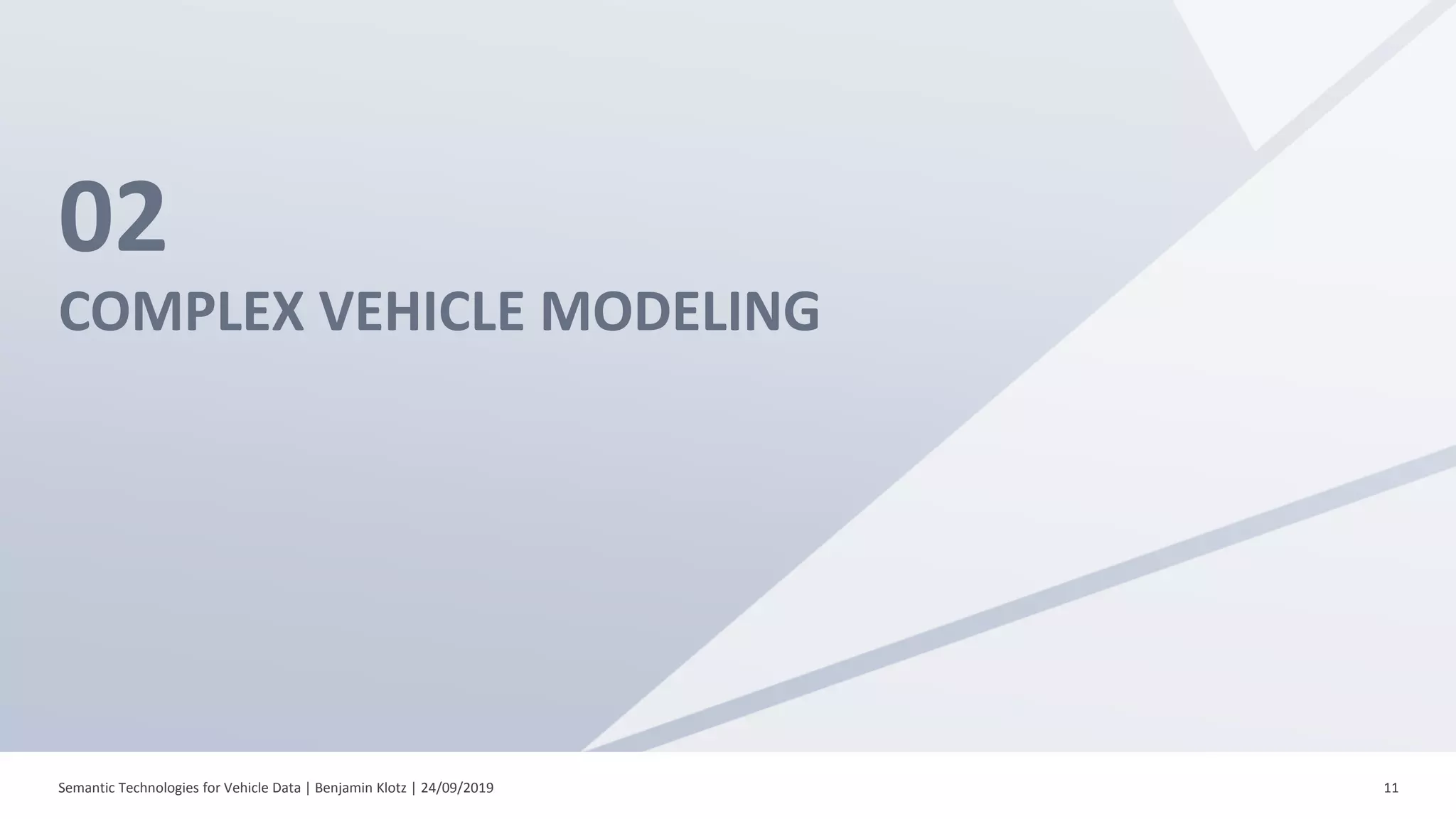 02
COMPLEX VEHICLE MODELING
Semantic Technologies for Vehicle Data | Benjamin Klotz | 24/09/2019 11
 